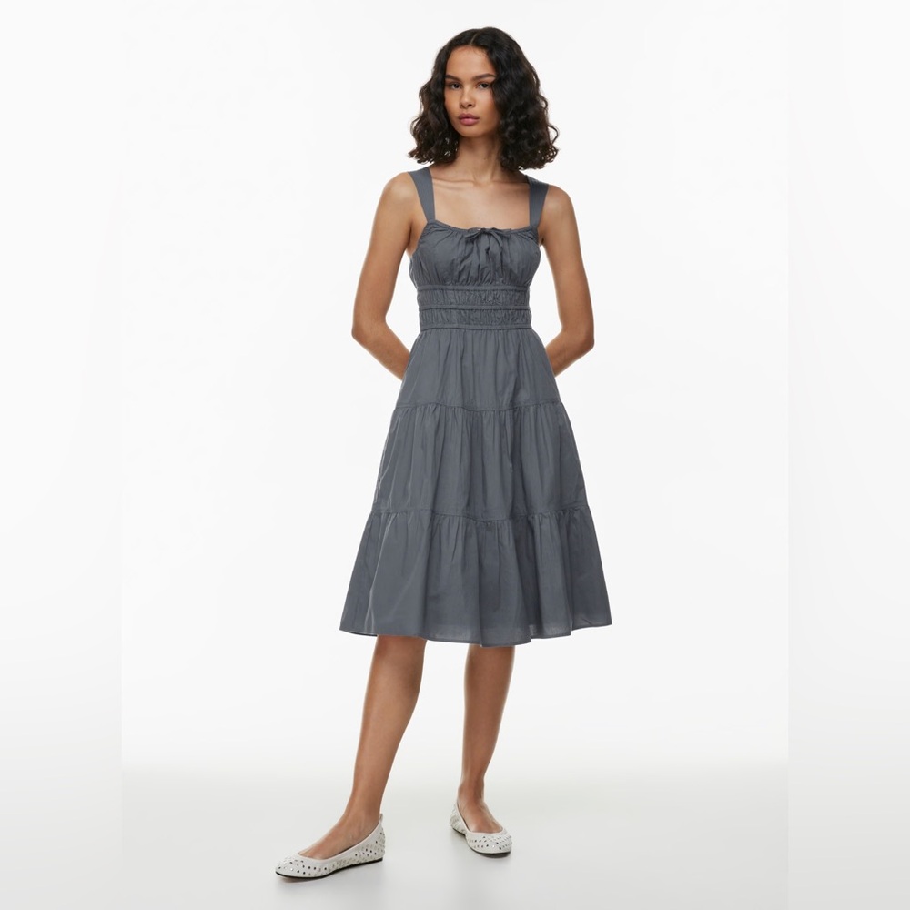 ARITZIA MARTINE POPLIN MIDI DRESS, VINTAGE NAVY, XS